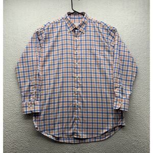 Peter Millar Button Up Shirt‎ Mens Large L Orange Blue White Check Golf Preppy